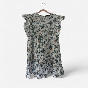 Zara Floral Midi Dress in White and Blue